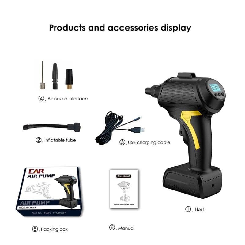 ضاغط هواء لاسلكي أصلي منفاخ إطارات محمول باليد منفاخ هواء مع شاشة LCD رقمية قابل