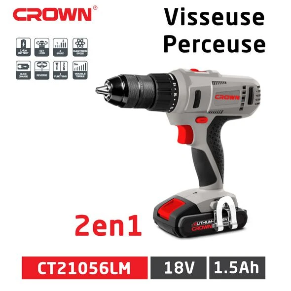CROWN Perceuse Visseuse 18V Technologie lithium-ion Batterie CT21056LM